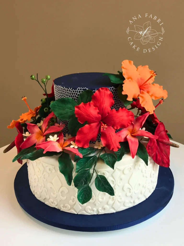 Bolo Branco Azul Hibisco