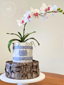 Bolo vaso no tronco com Orquídea
